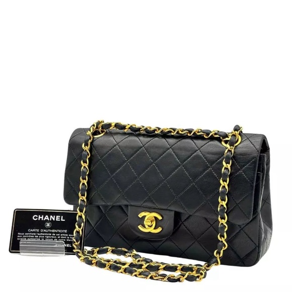 💝Auth Chanel Double Flap Chain Bag Matelasse Lambskin CC Logo Shoulder Black 💝 - Picture 2 of 12